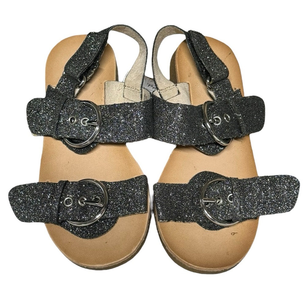 Zara Girls Black Sparkle‎ Velcro Sandals Size 10